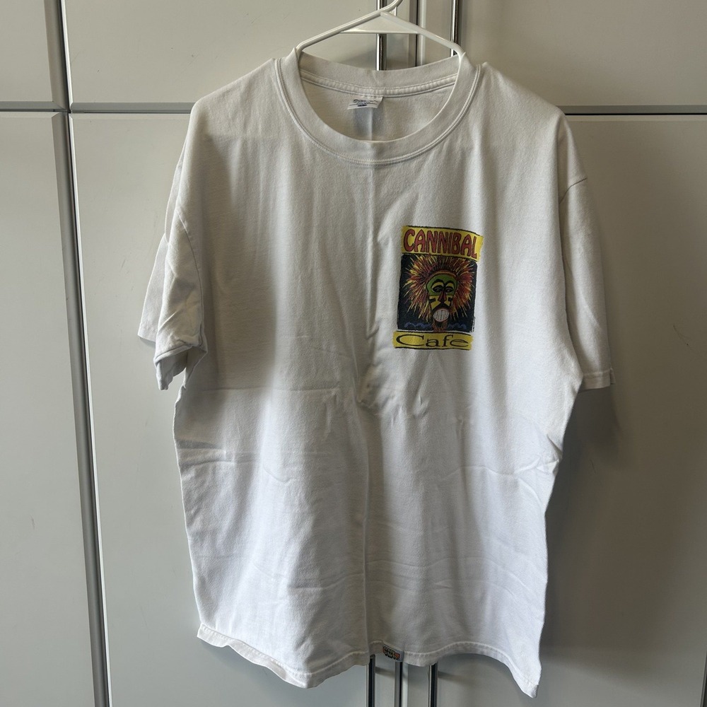 Crazy Shirts Hawaii Cannibal Cafe Graphic T-Shirt White Mens Large